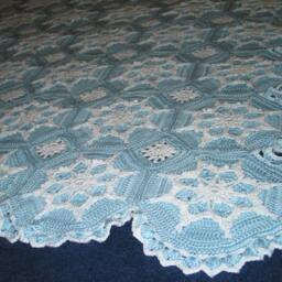 Snowflake Afghan Crocheted Blanket Soft Powder Blue - Made Fresh After Sal - thumbnail 2