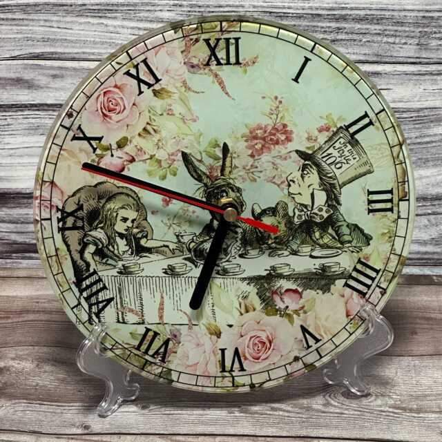 Whimsical Alice in Wonderland Clock, Mad Hatter Tea Party Scene, 20cm Round, Wall Hanging Or Shelf Display, Battery Powered - image 1