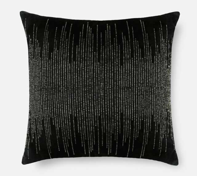 Black Velvet Beaded Pillow Cover, Antique Gold Hand Embroidered Accent - Bmcc097 - image 1