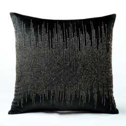 Black Velvet Beaded Pillow Cover, Antique Gold Hand Embroidered Accent - Bmcc097 - thumbnail 3