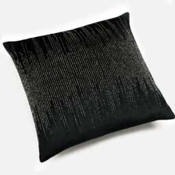 Black Velvet Beaded Pillow Cover, Antique Gold Hand Embroidered Accent - Bmcc097 - thumbnail 2