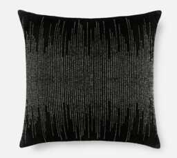 Black Velvet Beaded Pillow Cover, Antique Gold Hand Embroidered Accent - Bmcc097 - thumbnail 1