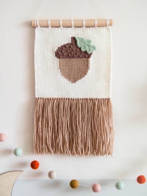 Acorn Woven Wall Hanging Autumn Nursery Decor, Handwoven Rug - image 1