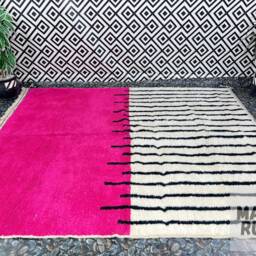 Luxury Pink Beni Ourain Rug Handmade Moroccan Sheep Wool Carpet - thumbnail 2