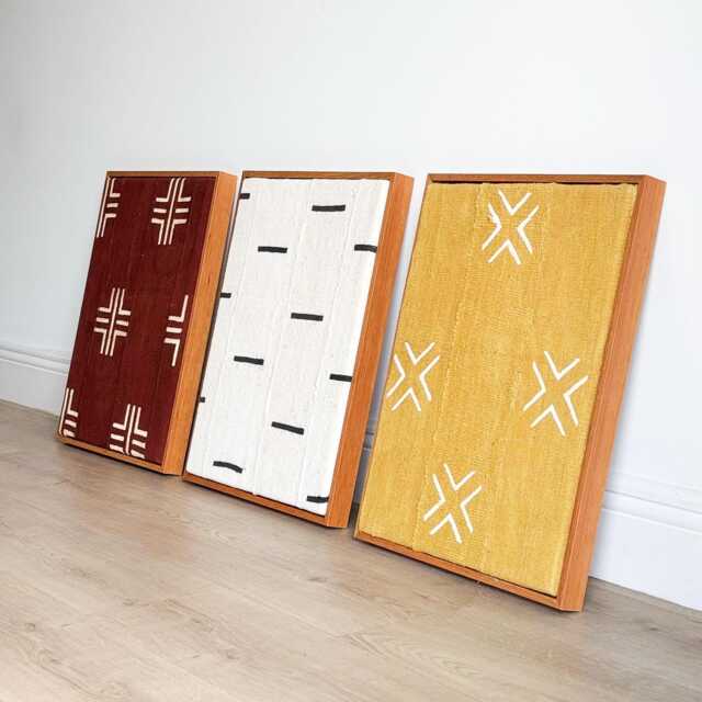 Authentic Mudcloth Wall Art, 16x20 Teak Wood Floating Frame, Textured Textile Fabric, Geometric Mud Cloth Unique 3D Wallart Decor - image 1