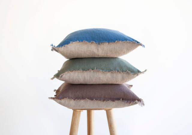 Fringed Linen Throw Pillow Cover Two-Tone Decorative Pillow, Custom Color Choice Available - image 1