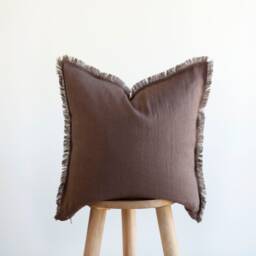 Fringed Linen Throw Pillow Cover Two-Tone Decorative Pillow, Custom Color Choice Available - thumbnail 2