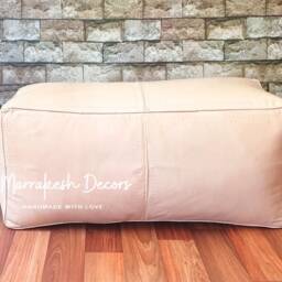 Rectangular Leather Pouf - Handmade Moroccan Rectangular Leather Pouf Ottoman , Pouf, Pouffe, Bench Pouf - thumbnail 4