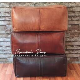 Rectangular Leather Pouf - Handmade Moroccan Rectangular Leather Pouf Ottoman , Pouf, Pouffe, Bench Pouf - thumbnail 2