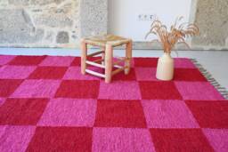 Pink & Red Check Rug 150x210cm, Living Room Rug, Checkered Area Nursery Bedroom Contemporary Roter Und Rosa Teppich - thumbnail 1