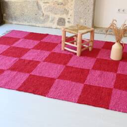 Pink & Red Check Rug 150x210cm, Living Room Rug, Checkered Area Nursery Bedroom Contemporary Roter Und Rosa Teppich - thumbnail 3