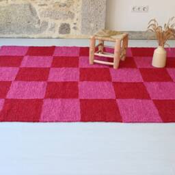 Pink & Red Check Rug 150x210cm, Living Room Rug, Checkered Area Nursery Bedroom Contemporary Roter Und Rosa Teppich - thumbnail 2