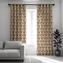 Calssic Art Deco Curtains, Retro Geometric Floral Drapes in Terracotta & Olive Tones, Mid Century Modern Style Window Panels - thumbnail 3