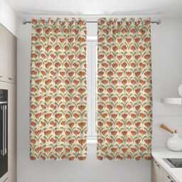 Calssic Art Deco Curtains, Retro Geometric Floral Drapes in Terracotta & Olive Tones, Mid Century Modern Style Window Panels - thumbnail 2