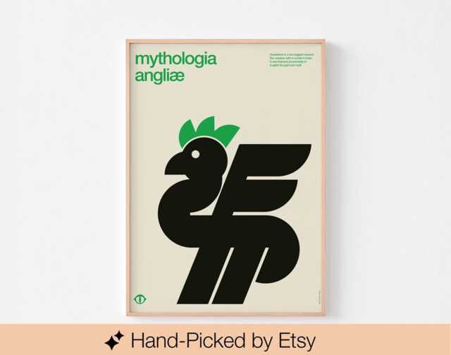 English Mythology Cockatrice Poster Print King Arthur Camelot England Monster Celtic Mid Century Modern Dragon Scandinavian Bauhaus Nordic - image 1