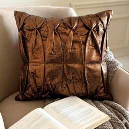 Copper Faux Leather Textured Pintucks Solid Pattern, Modern Throw Pillow Cover - Stunning Bronzer - thumbnail 3