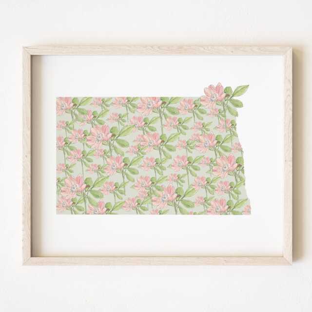 North Dakota State Flower Map Watercolor Wild Prairie Rose - Art Print Wall Graduation Wedding Anniversary Realtor Moving Gift Midwest - image 1