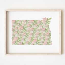 North Dakota State Flower Map Watercolor Wild Prairie Rose - Art Print Wall Graduation Wedding Anniversary Realtor Moving Gift Midwest - thumbnail 1