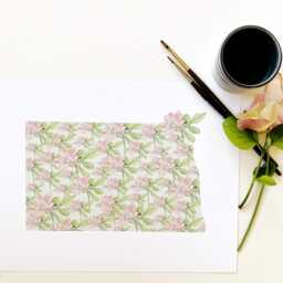 North Dakota State Flower Map Watercolor Wild Prairie Rose - Art Print Wall Graduation Wedding Anniversary Realtor Moving Gift Midwest - thumbnail 3