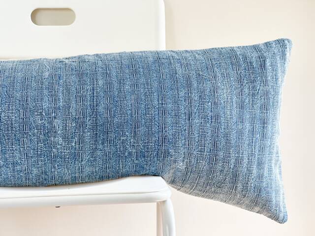 Faded Blue Dyed Indigo Woven Lumbar Pillow Cover 002 - image 1