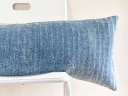 Faded Blue Dyed Indigo Woven Lumbar Pillow Cover 002 - thumbnail 1