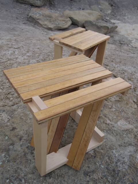 Abstract Hardwood End Tables Pair - image 1