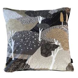 Black Grey Cushion Cover Modern Art Tree Hills Botanical Design Print On Velvet - thumbnail 3