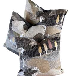 Black Grey Cushion Cover Modern Art Tree Hills Botanical Design Print On Velvet - thumbnail 2
