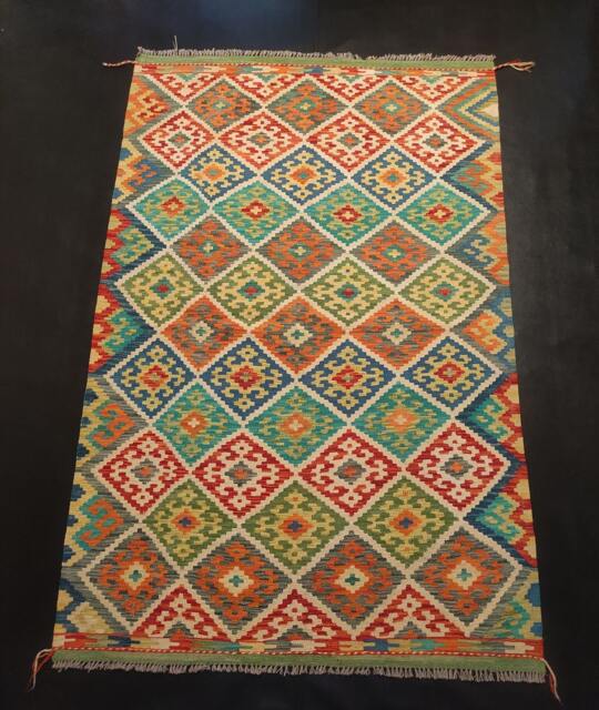 Kilim Rug Classic, Handmade Artisan Afghan Turkish Aztec Sheep Natural Wool 198x132 cm - image 1