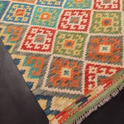 Kilim Rug Classic, Handmade Artisan Afghan Turkish Aztec Sheep Natural Wool 198x132 cm - thumbnail 2