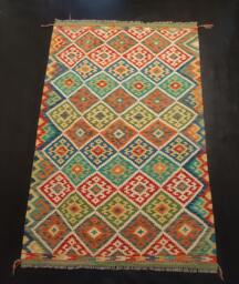 Kilim Rug Classic, Handmade Artisan Afghan Turkish Aztec Sheep Natural Wool 198x132 cm - thumbnail 1
