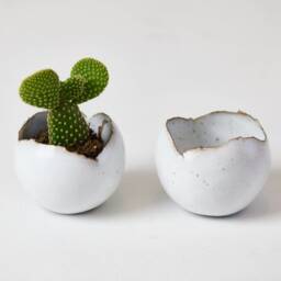 Set Of 2 Small Shiny White Pottery Planter Pot, Ceramic Round Decorative Indoor Planters For Bathrooms, Office Desk Decor - thumbnail 2