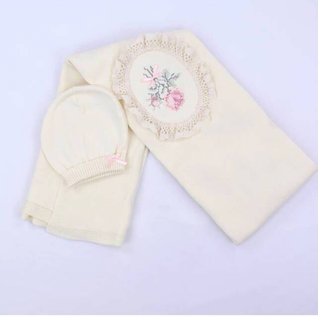 Embroidery Blanket Set, Handmade Newborn Swaddle, Infant Beanie Girl, Baby Shower Gift Ideas, Coming Home Outfit Baby, Handknit Swaddle Set - image 1