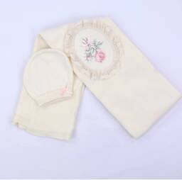Embroidery Blanket Set, Handmade Newborn Swaddle, Infant Beanie Girl, Baby Shower Gift Ideas, Coming Home Outfit Baby, Handknit Swaddle Set - thumbnail 1