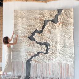 Large Woven Tapestry Wall Hanging Custom Fiber Art, River Design - thumbnail 4