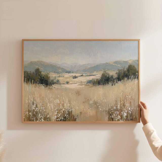 Wildflower Landscape Poster Earth Tone Countryside Wall Art - image 1