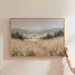 Wildflower Landscape Poster Earth Tone Countryside Wall Art - thumbnail 1