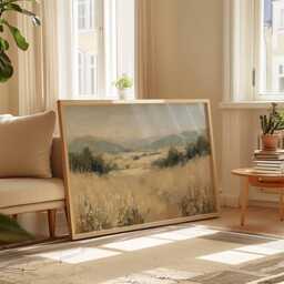 Wildflower Landscape Poster Earth Tone Countryside Wall Art - thumbnail 2