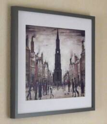 L S Lowry Authentic Art Print - Berwick Upon Tweed Satin Grey Frame With White Mount & Textured Image - thumbnail 1