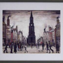 L S Lowry Authentic Art Print - Berwick Upon Tweed Satin Grey Frame With White Mount & Textured Image - thumbnail 2