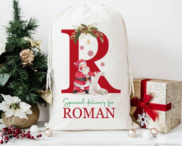 Personalised Large Santa Christmas Sack For Kids , Xmas Toy Sack With Name & Initial, Personalised Stocking , Christmas Gift - image 1