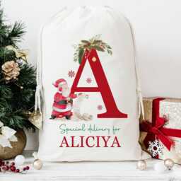 Personalised Large Santa Christmas Sack For Kids , Xmas Toy Sack With Name & Initial, Personalised Stocking , Christmas Gift - thumbnail 2