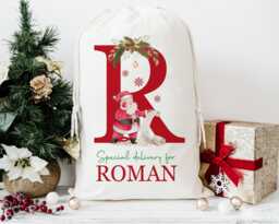 Personalised Large Santa Christmas Sack For Kids , Xmas Toy Sack With Name & Initial, Personalised Stocking , Christmas Gift