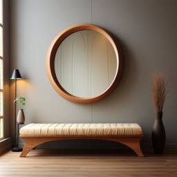 Asymmetrical Wooden Wall Mirror With Organic Frame, Handmade For Living Room Decoration