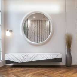 Asymmetrical Wooden Wall Mirror With Organic Frame, Handmade For Living Room Decoration - thumbnail 3