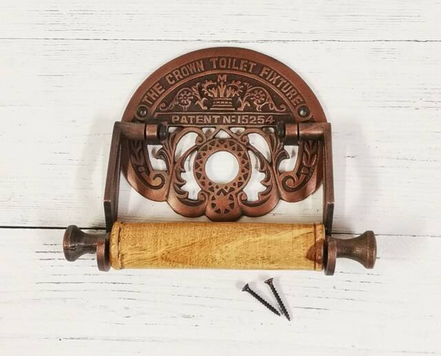 Toilet Roll Holder The Crown Fixture Antique Copper & Wood, Rustic/Vintage Decor, Bathroom Loo - image 1
