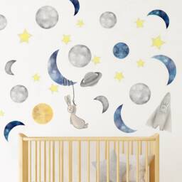 Space Theme Wall Decals Moon Planets Vinyl Stickers Peel Stick Removable Boys Nursery Bedroom Decor - thumbnail 2