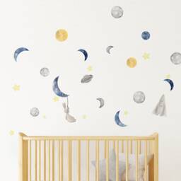 Space Theme Wall Decals Moon Planets Vinyl Stickers Peel Stick Removable Boys Nursery Bedroom Decor - thumbnail 1