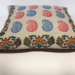Pink & Blue Paisley Pillow, Irish Linen Pillow With Traditional Block Printed Design- Decorative Cushions- Pillowcase 18 - thumbnail 3