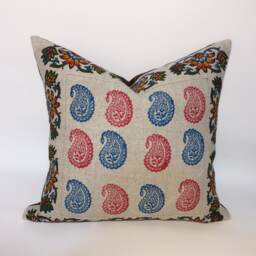 Pink & Blue Paisley Pillow, Irish Linen Pillow With Traditional Block Printed Design- Decorative Cushions- Pillowcase 18 - thumbnail 2